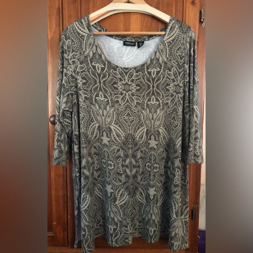 Jones New York Olive Green Boho Top, Plus Size 1X